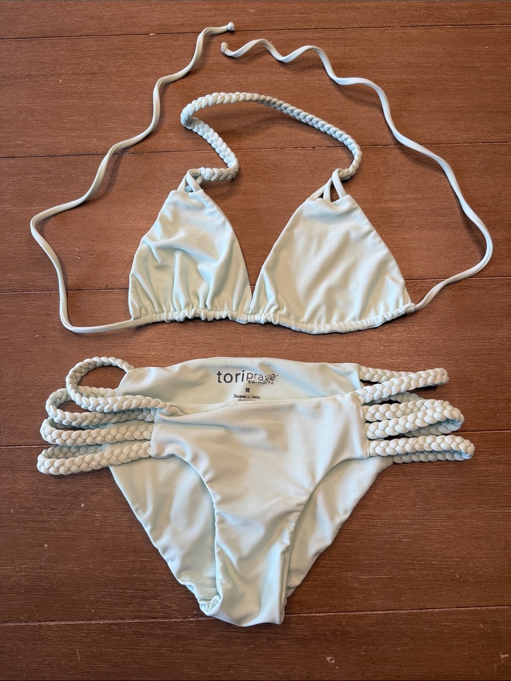Tori Praver Swimwear Women’s  Braided Strap Two-Piece Bikini in Pale Blue